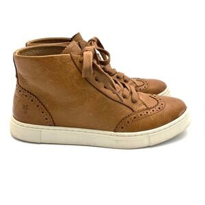 Frye Ivy Brogue High Top Leather Sneaker Booties Cognac Tan Womens 6.5M Shoes